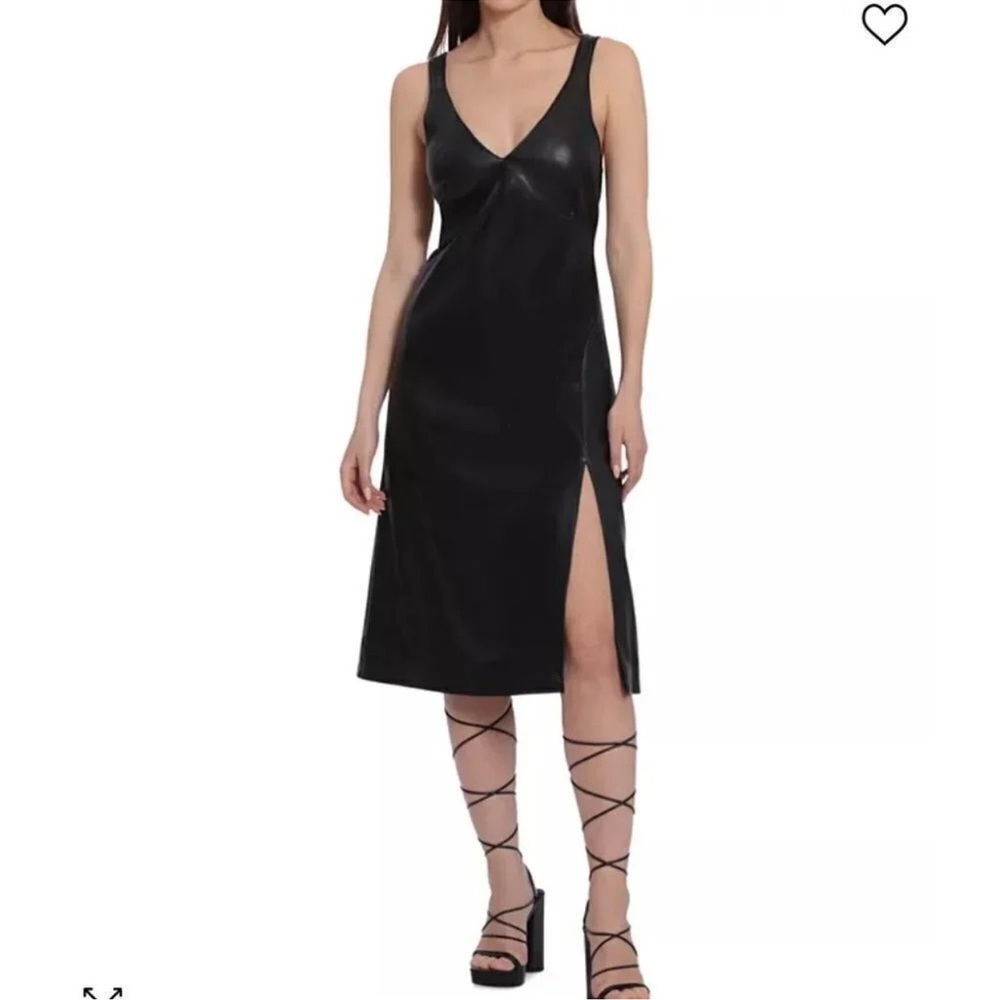 LIKE NEW FAUX, LEATHER TANK DRESS WITH SLIT